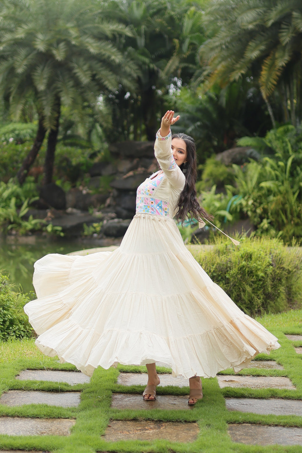 Reeva white pure cotton embroidered Anarkali gown
