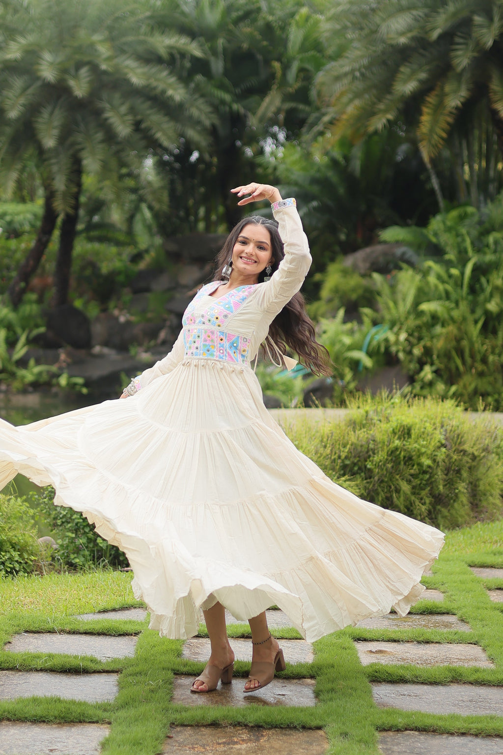 Reeva white pure cotton embroidered Anarkali gown