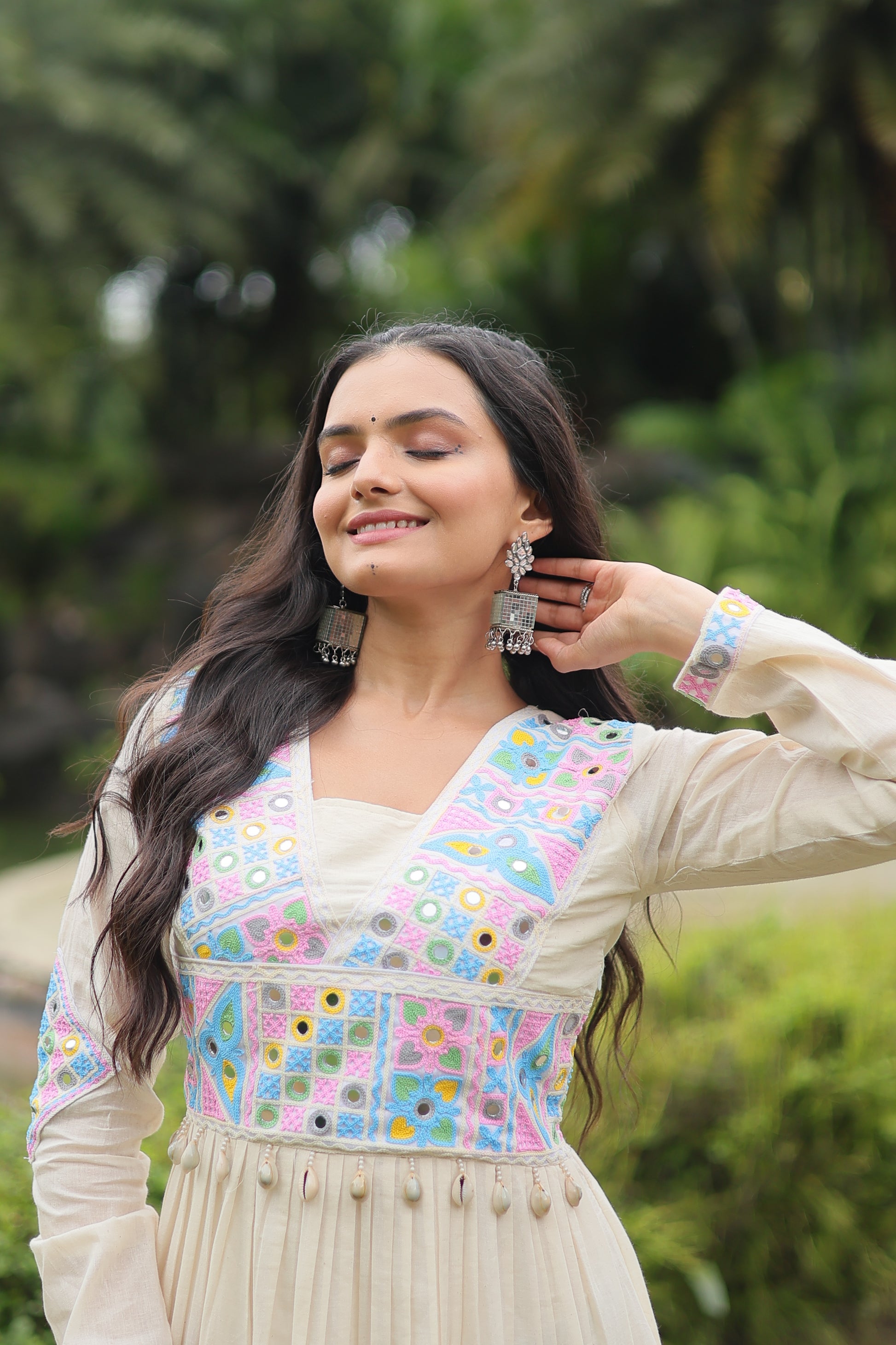 Reeva white pure cotton embroidered Anarkali gown