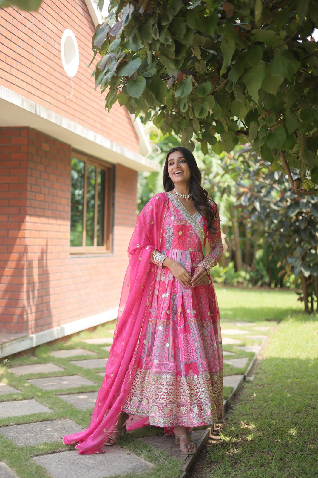Regal Charm: Russian Silk Gown Anarkali Set