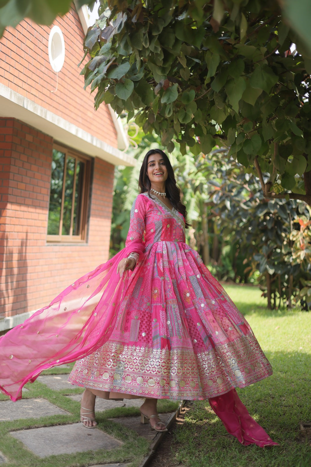 Regal Charm: Russian Silk Gown Anarkali Set