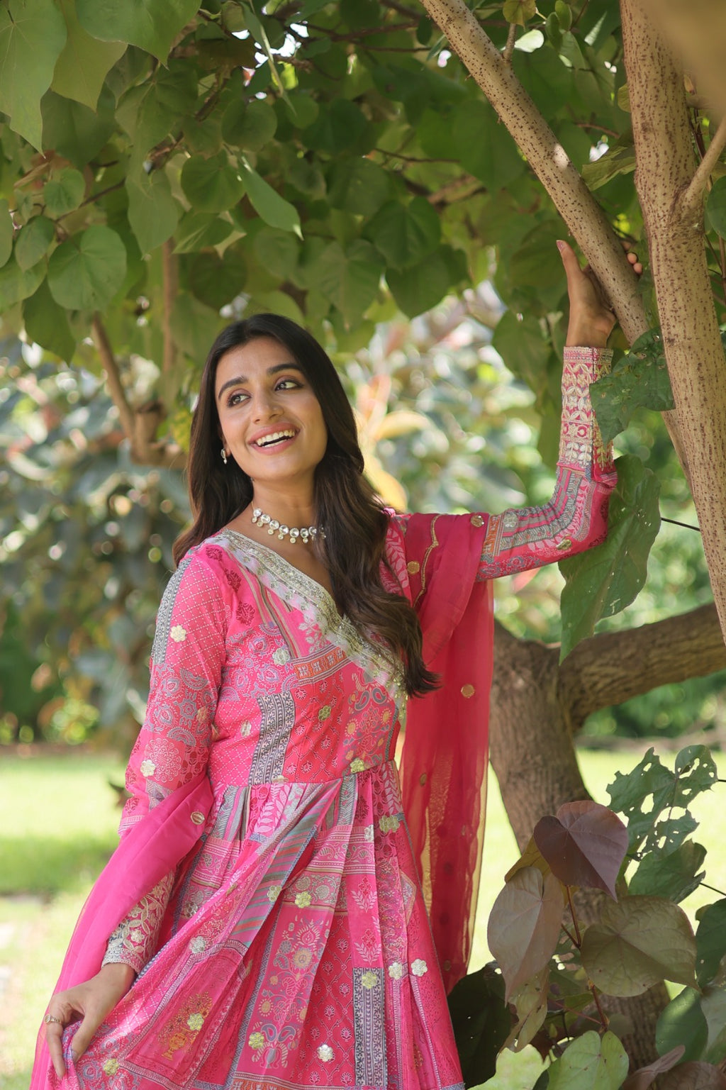 Regal Charm: Russian Silk Gown Anarkali Set