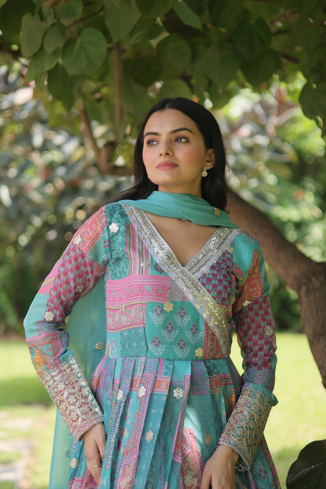 Regal Charm: Russian Silk Gown Anarkali Set