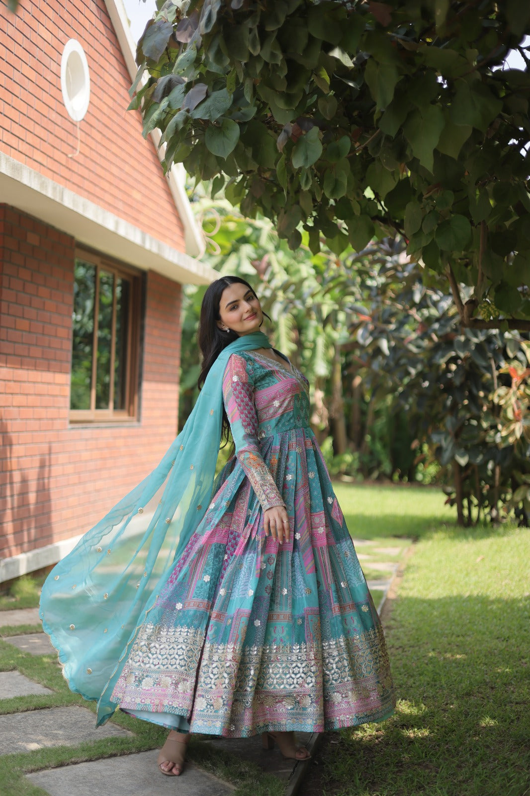 Regal Charm: Russian Silk Gown Anarkali Set