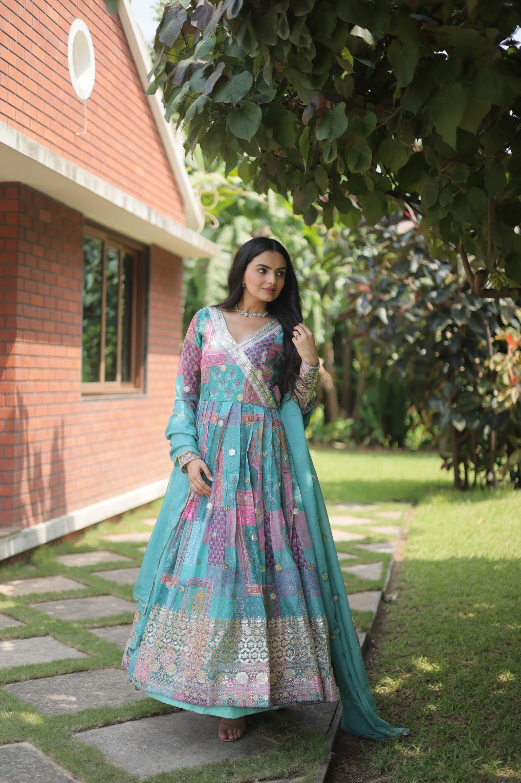 Regal Charm: Russian Silk Gown Anarkali Set