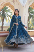 Rithanya blue georgette embroidered anarkali gown set


