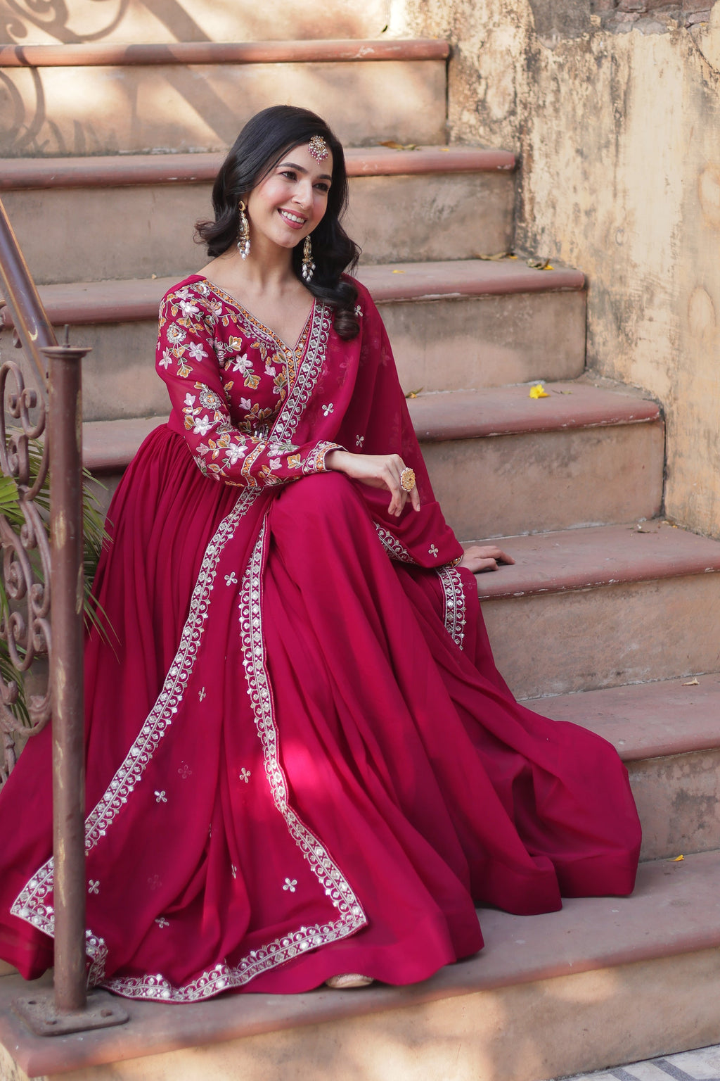 Ruhika Pink Zari Sequins Embroidered Alia Cut Anarkali Set