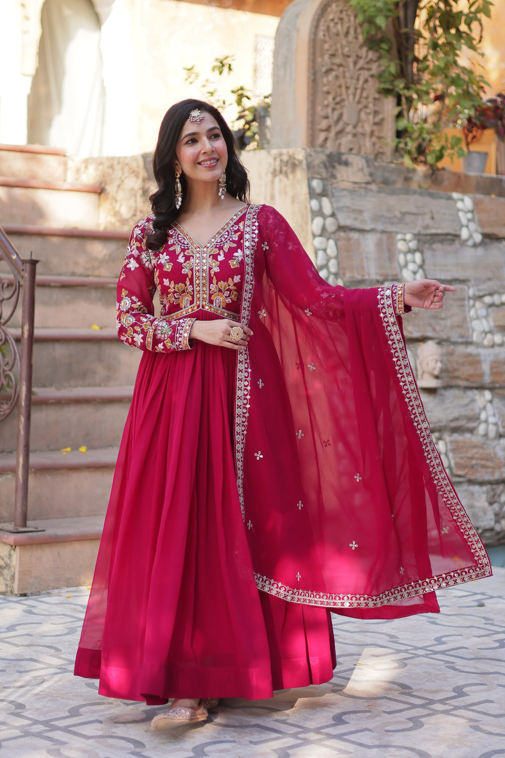 Ruhika Pink Zari Sequins Embroidered Alia Cut Anarkali Set