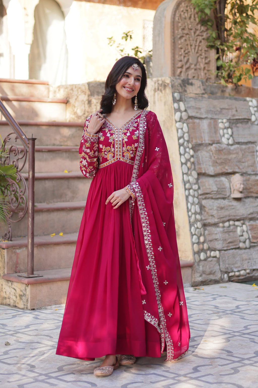 Ruhika Pink Zari Sequins Embroidered Alia Cut Anarkali Set