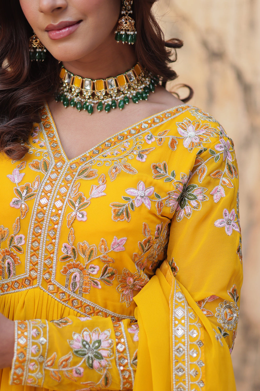Ruhika Zari Sequins Embroidered Alia Cut Yellow Anarkali Set