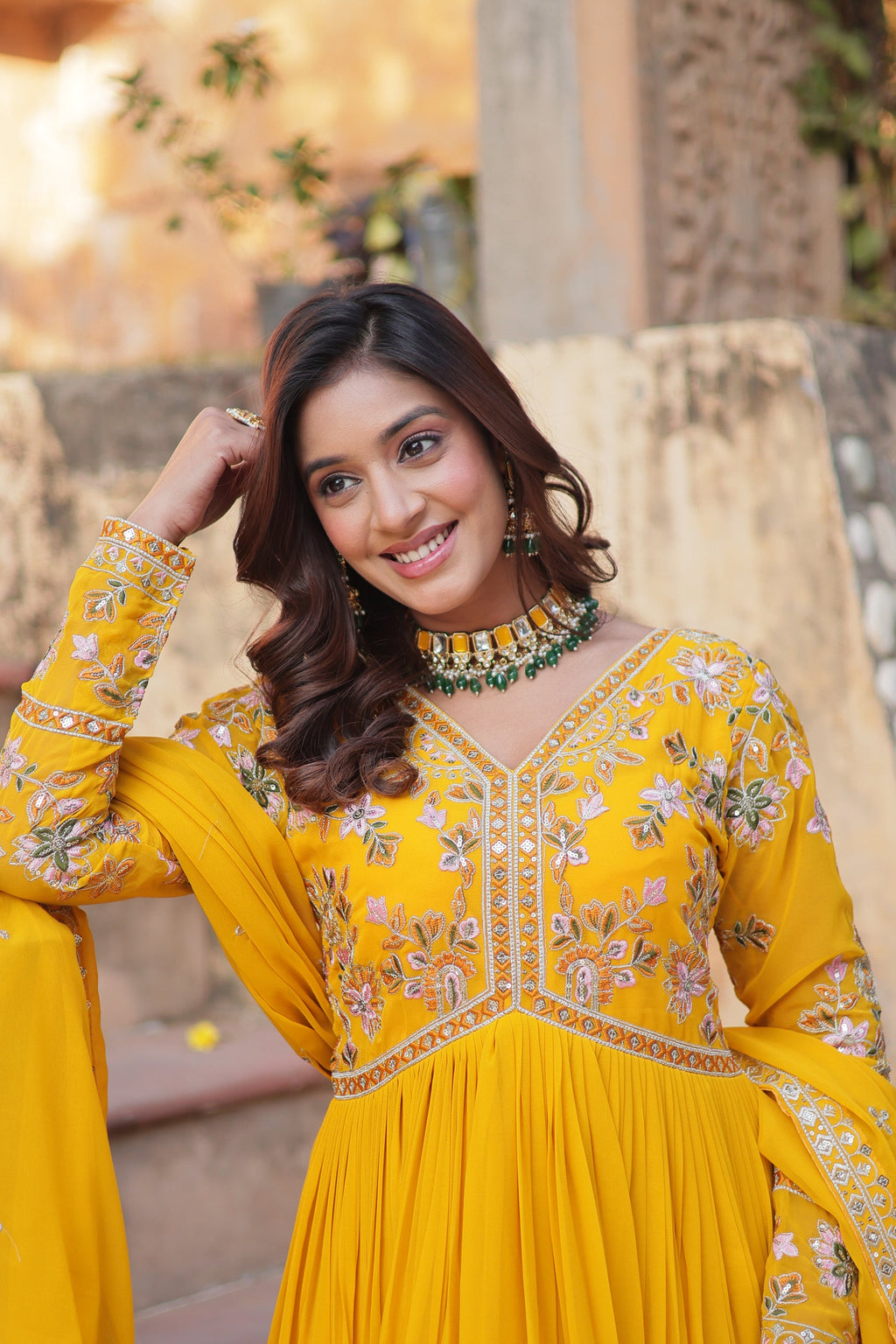 Ruhika Zari Sequins Embroidered Alia Cut Yellow Anarkali Set
