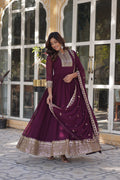 Sahasra Wine Georgette Embroidered Gown Set