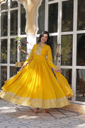 Sahasra Soft Georgette Embroidered Yellow Gown Set