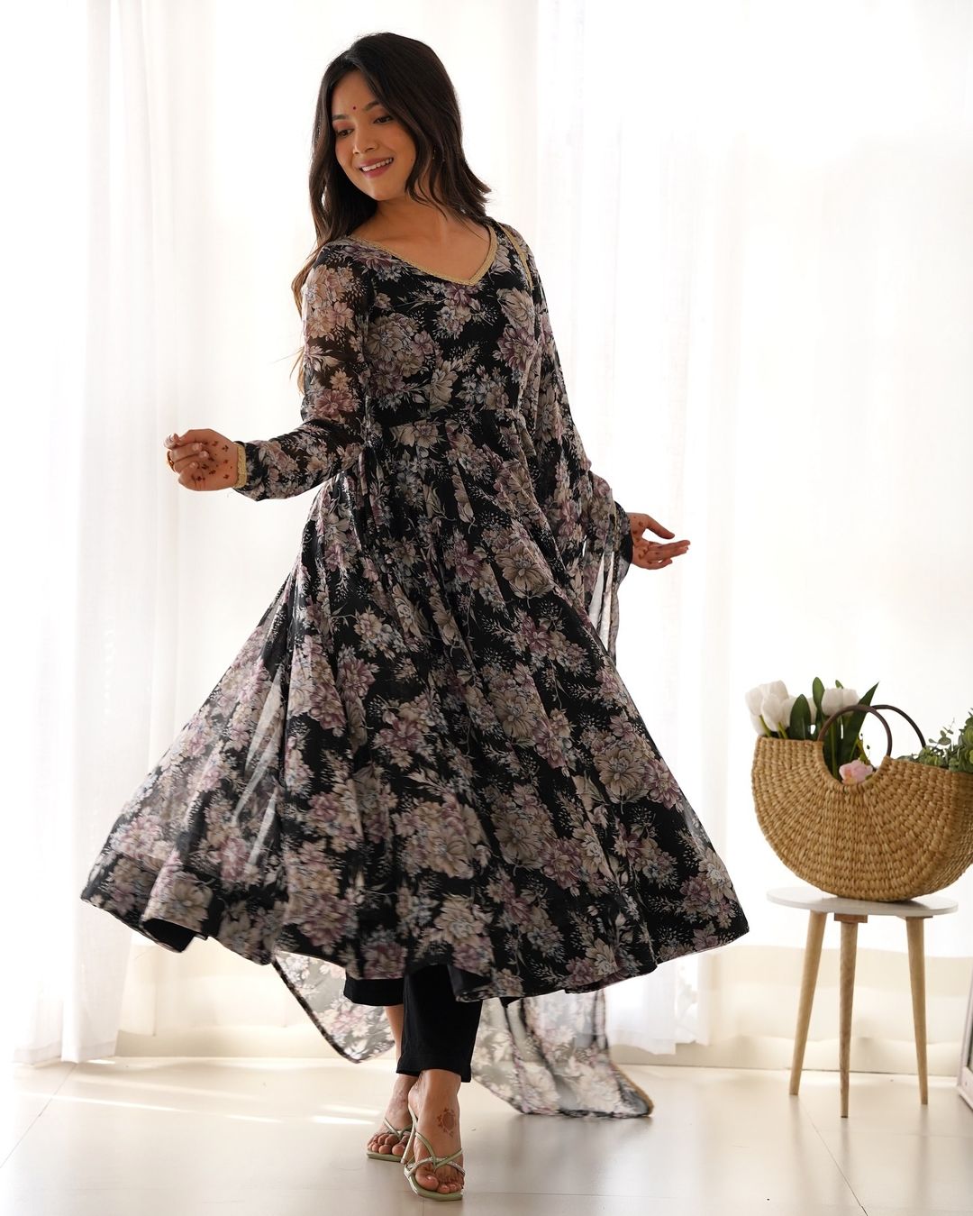 Black georgette flared Saisha designer Anarkali suit