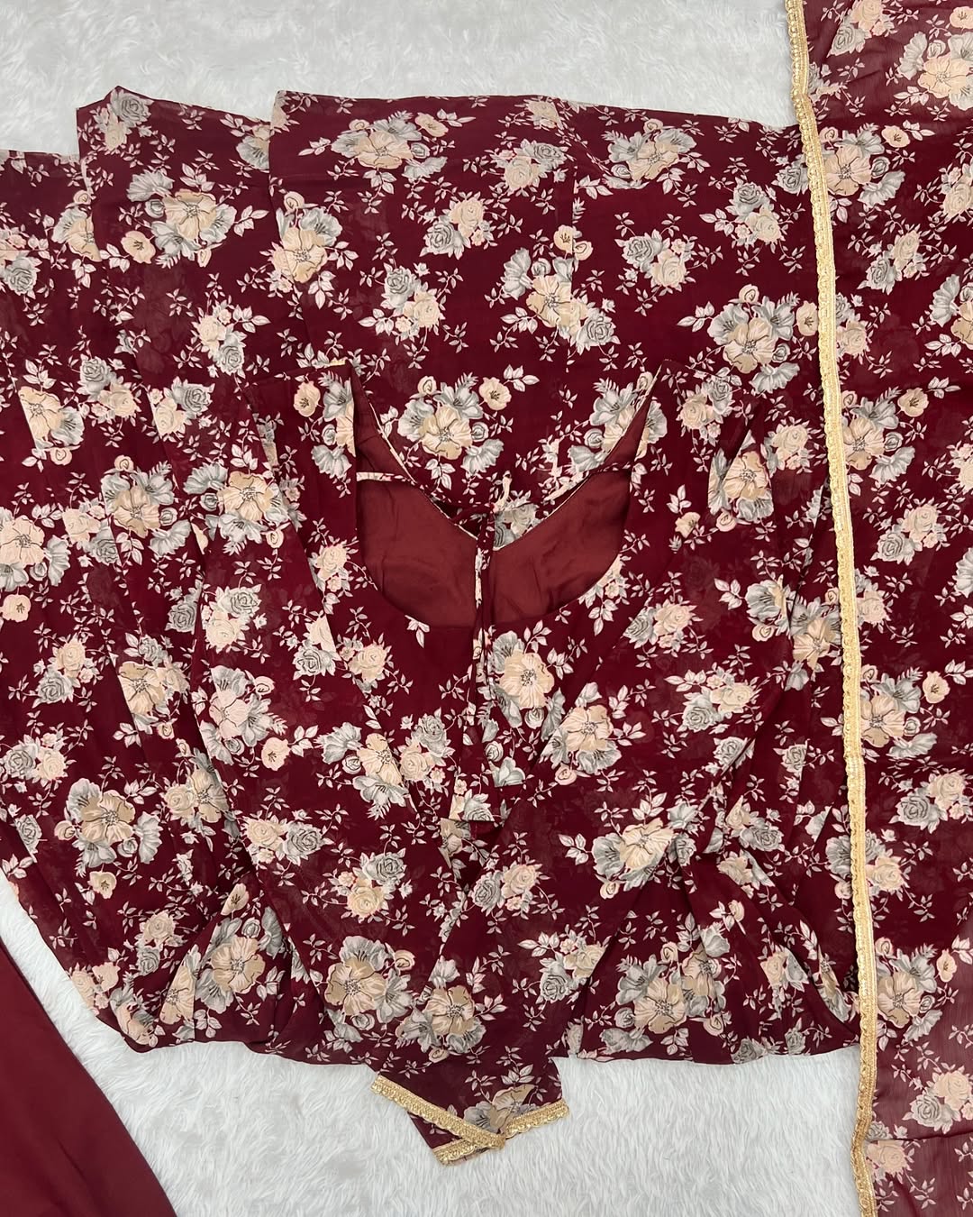 Saisha Brown Georgette Flared Anarkali Suit Set