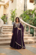 Purple embroidered Samridhi designer Alia cut Anarkali gown