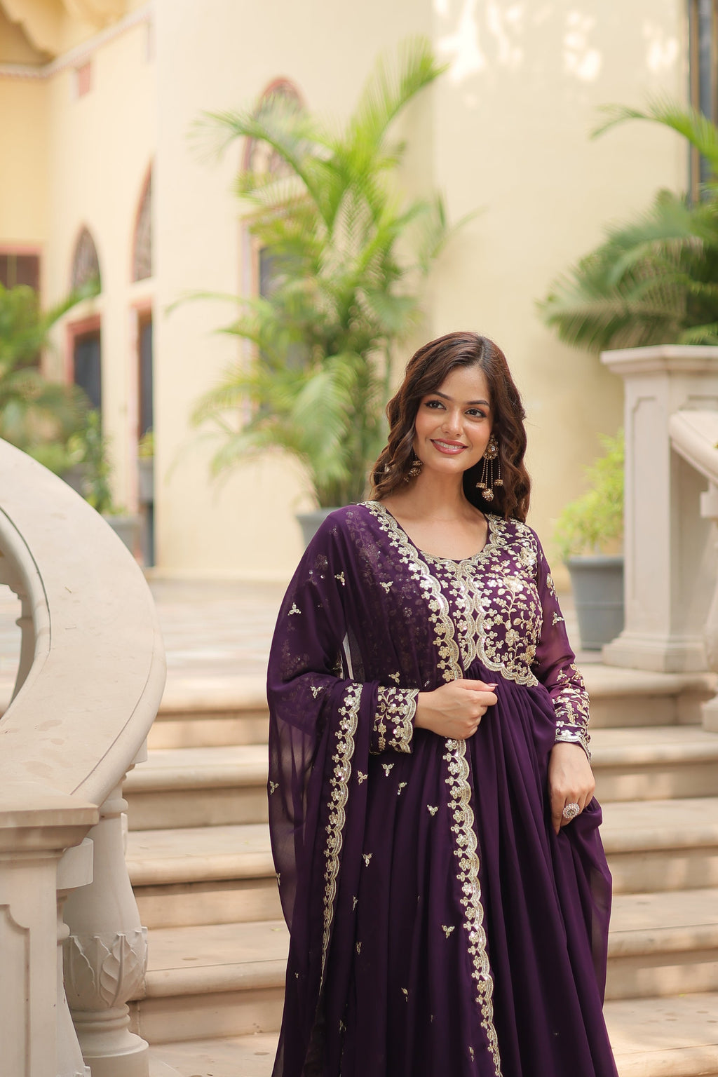 Purple embroidered Samridhi designer Alia cut Anarkali gown
