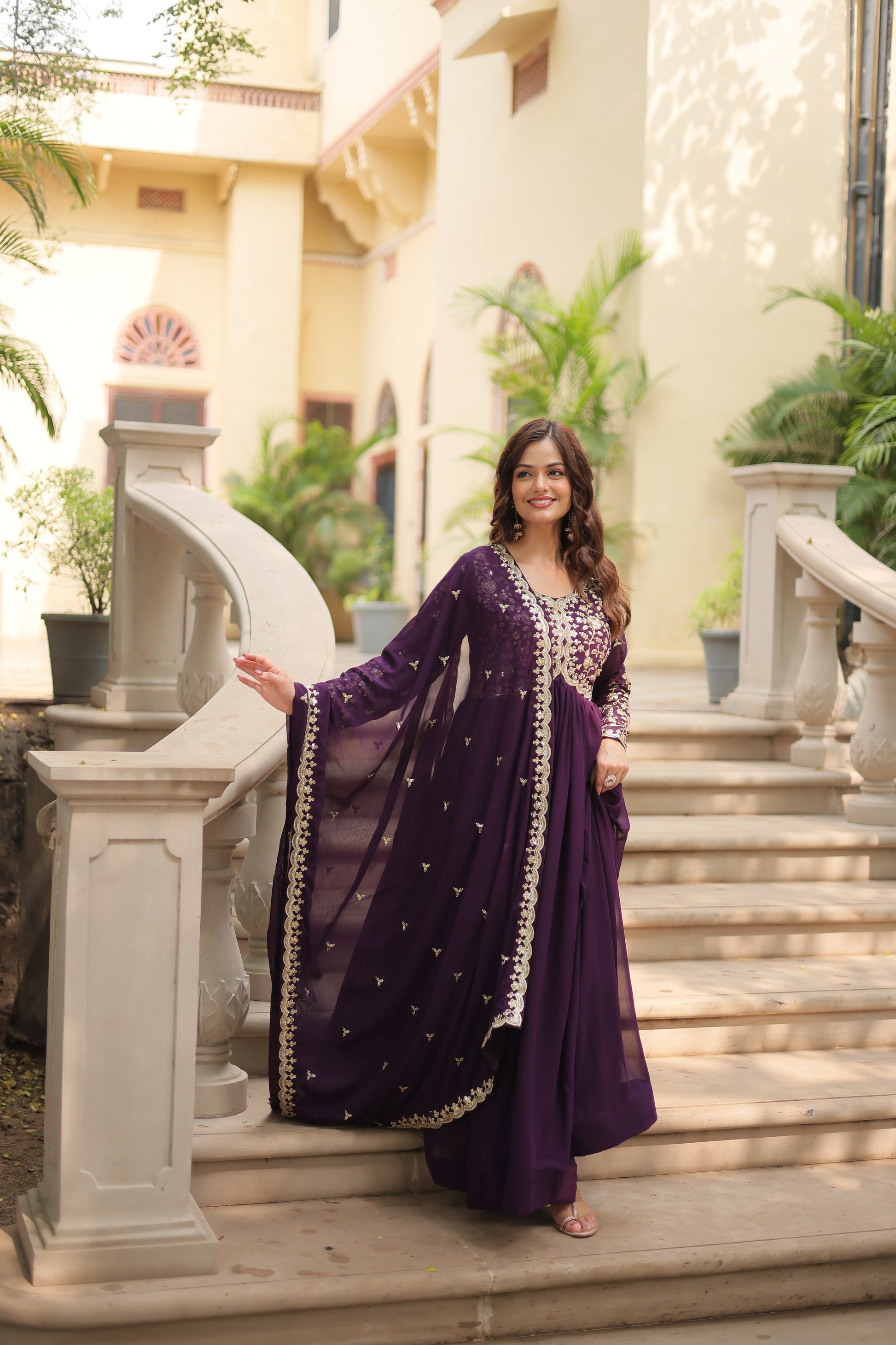 Purple embroidered Samridhi designer Alia cut Anarkali gown