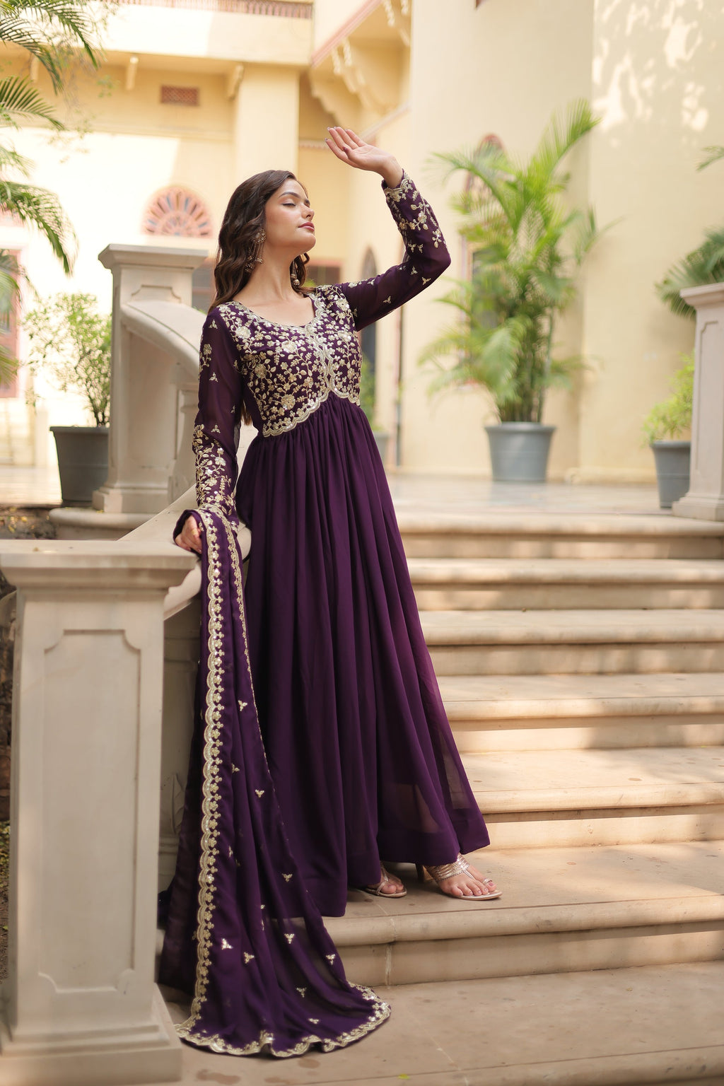Purple embroidered Samridhi designer Alia cut Anarkali gown