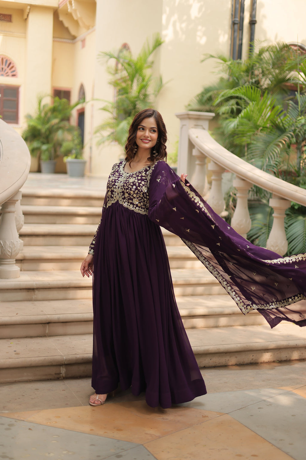 Purple embroidered Samridhi designer Alia cut Anarkali gown
