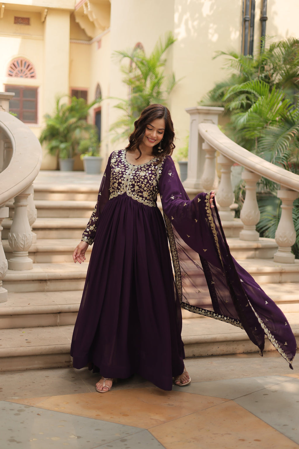 Purple embroidered Samridhi designer Alia cut Anarkali gown