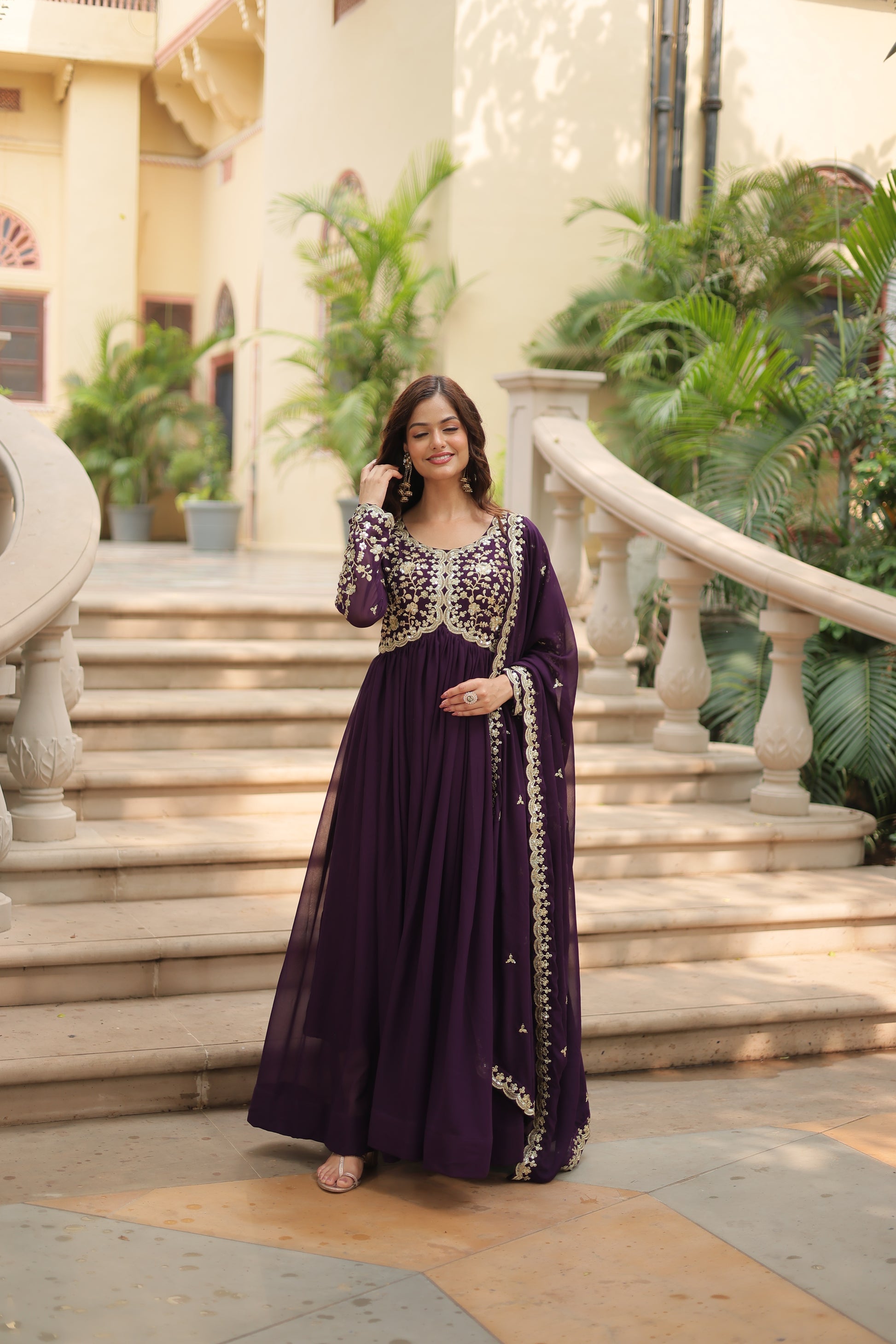 Purple embroidered Samridhi designer Alia cut Anarkali gown