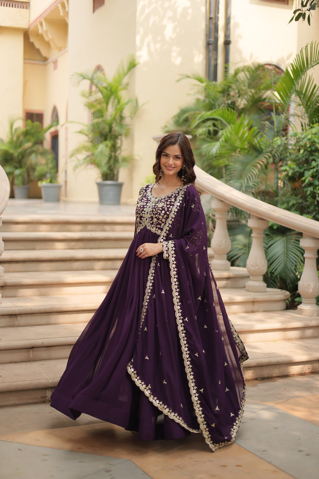 Purple embroidered Samridhi designer Alia cut Anarkali gown