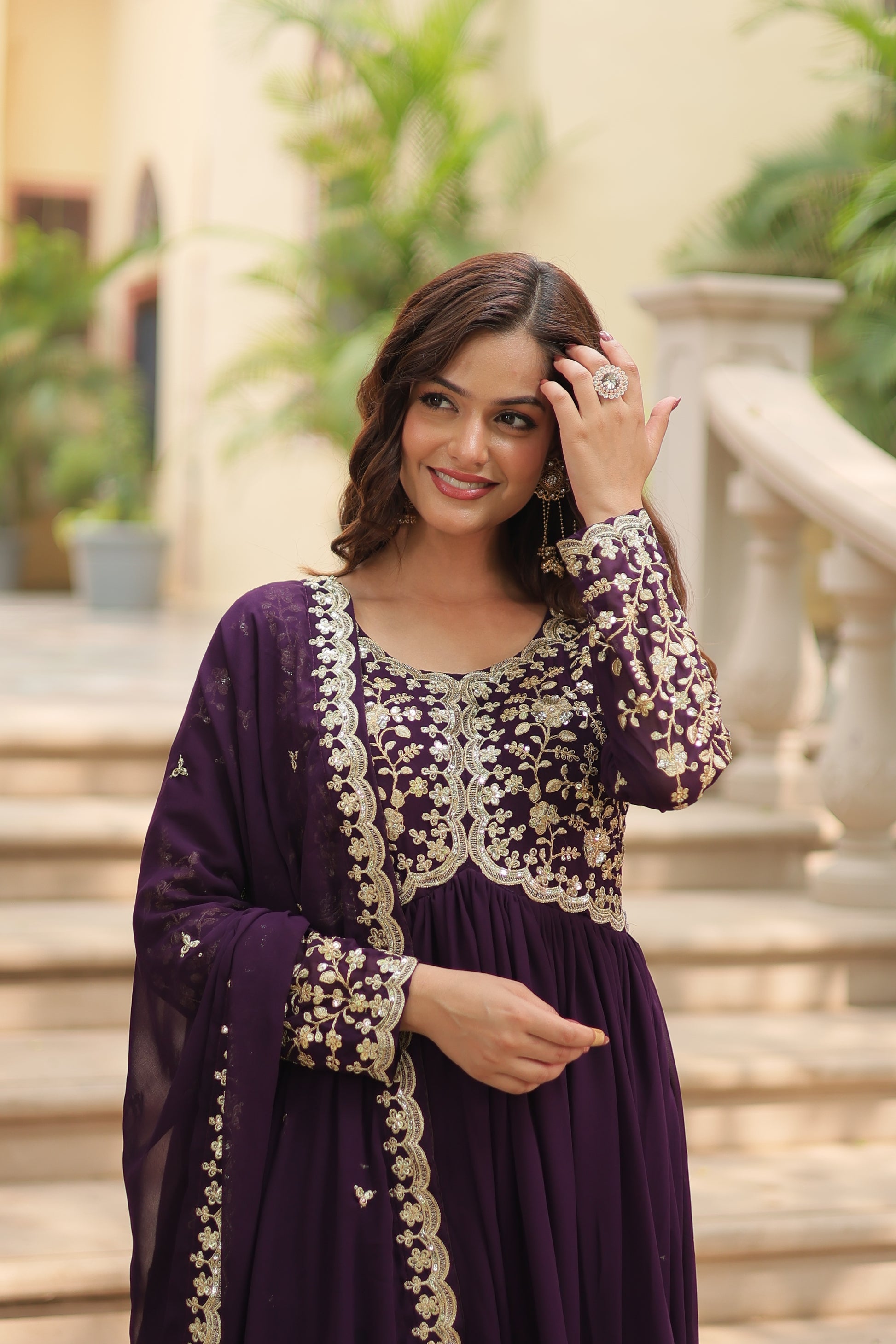 Purple embroidered Samridhi designer Alia cut Anarkali gown