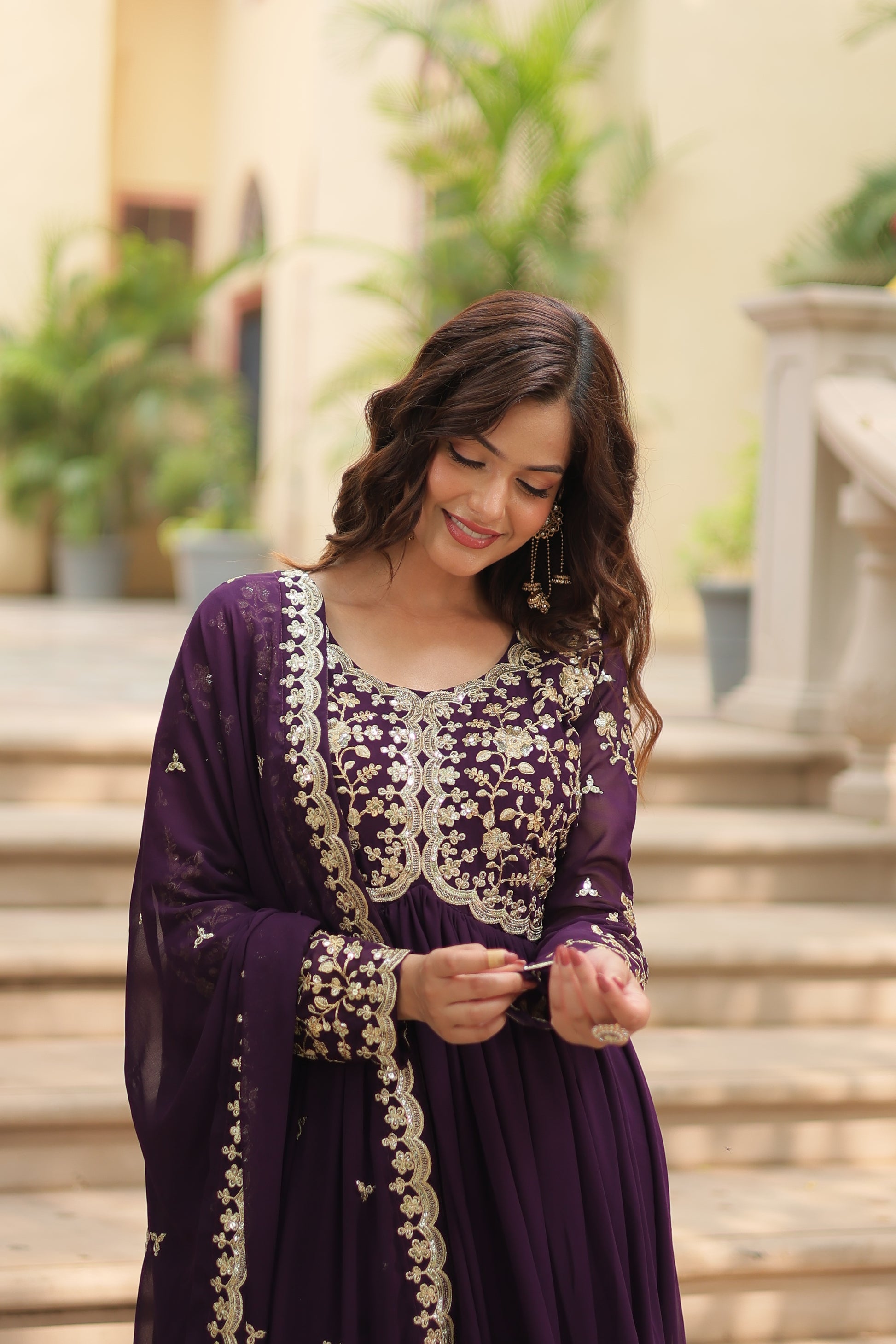 Purple embroidered Samridhi designer Alia cut Anarkali gown