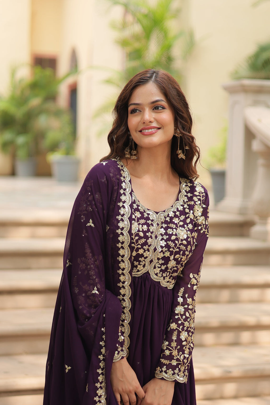 Purple embroidered Samridhi designer Alia cut Anarkali gown