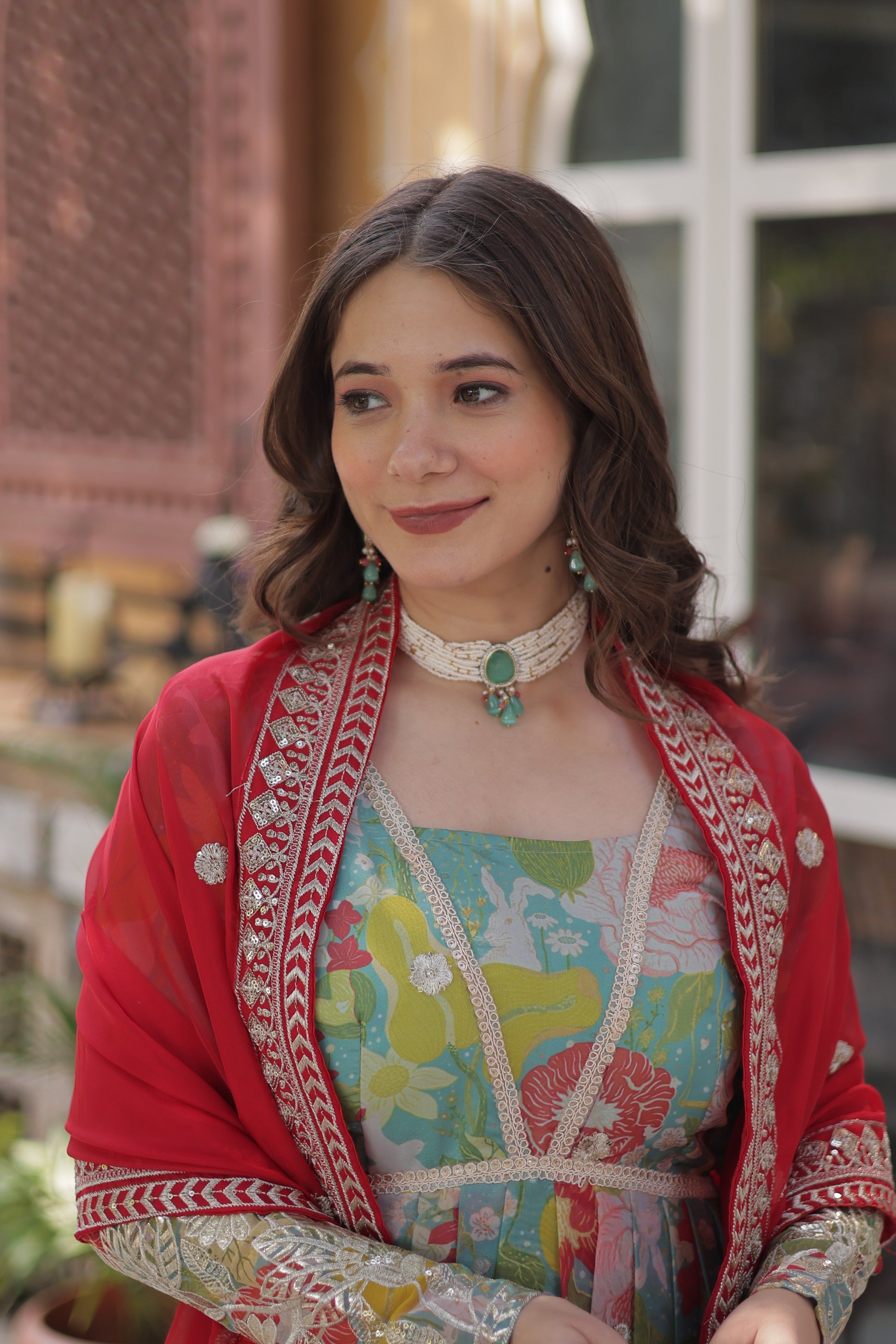 Green silk Anarkali gown set for women with dupatta, digital printed Russian silk gown with zari, sequins, and foil embroidery, full sleeve Alia cut gown, elegant festive outfit for weddings, Diwali, Karwa Chauth, and Eid, stitched ethnic party wear gown with lace border dupatta, designer traditional gown for women 