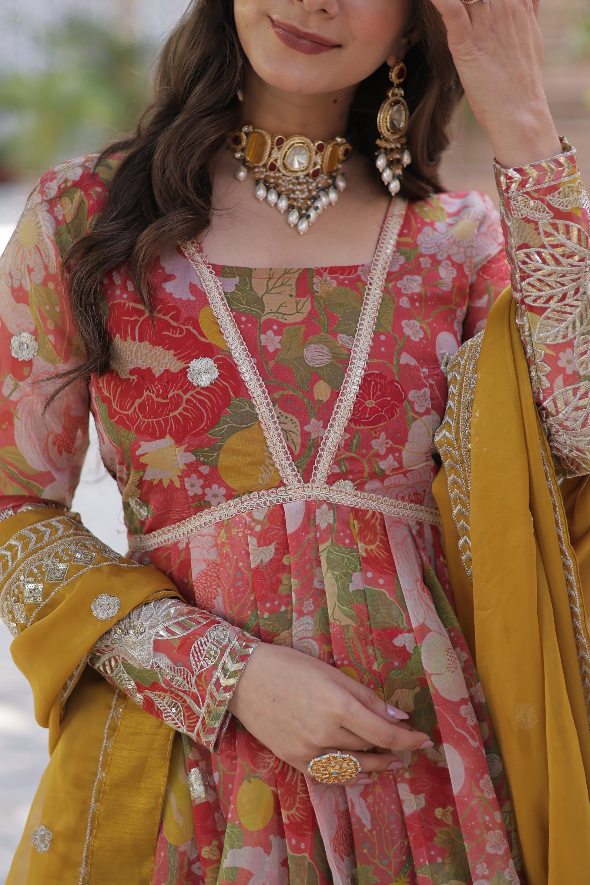 Red silk Anarkali gown set for women with dupatta, digital printed Russian silk gown with zari, sequins, and foil embroidery, full sleeve Alia cut gown, traditional Indian wedding guest dress, festive party wear Anarkali gown with lace bordered dupatta, premium stitched ethnic gown for Diwali, Eid, and engagement, modern ethnic fashion for women 2025.