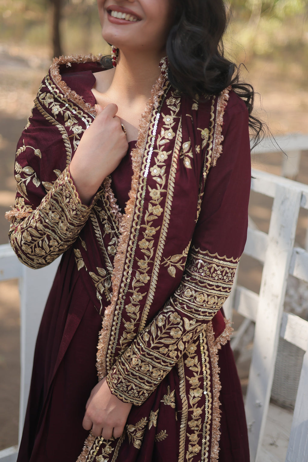 Maroon embroidered Savi designer flared Anarkali gown