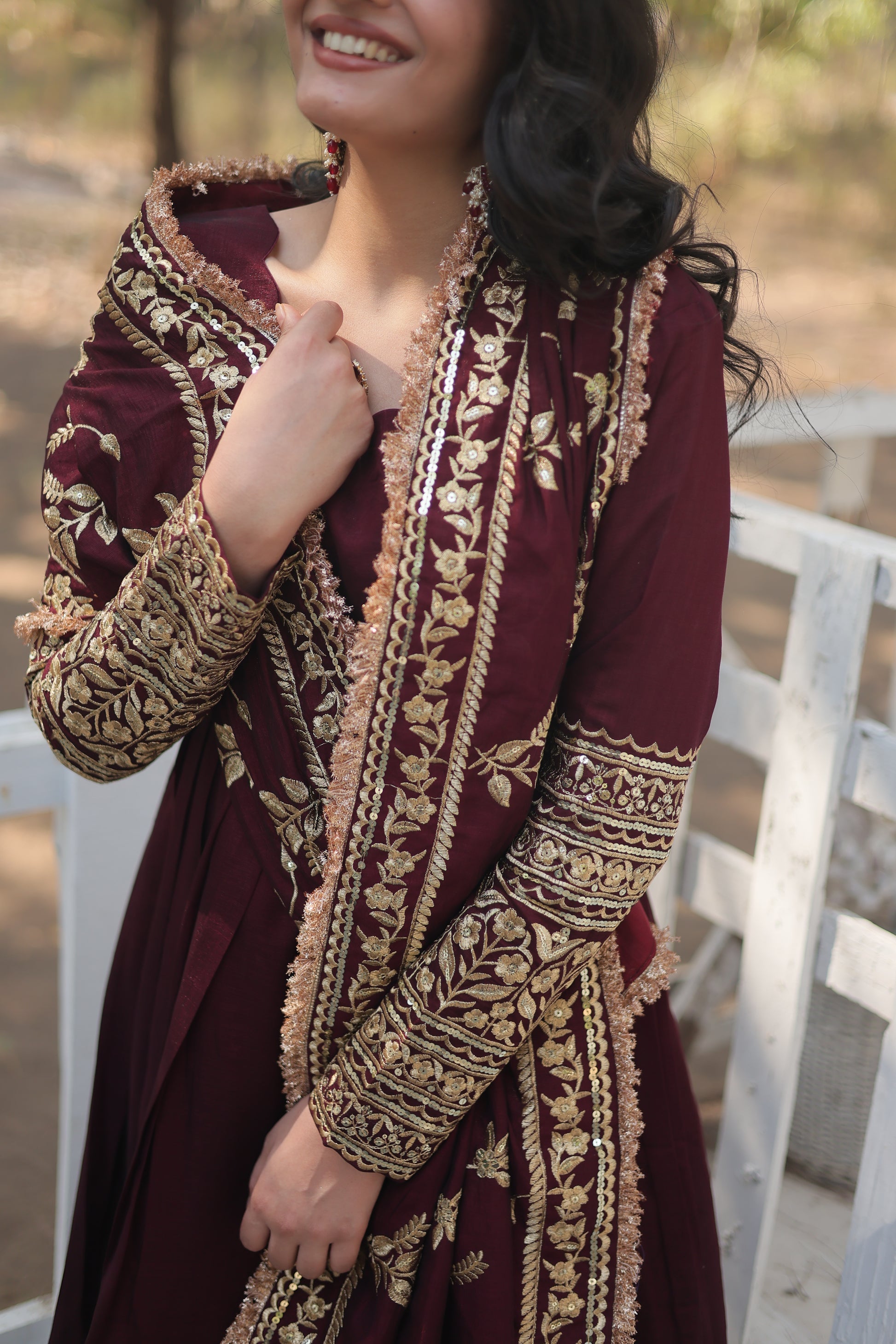 Maroon embroidered Savi designer flared Anarkali gown