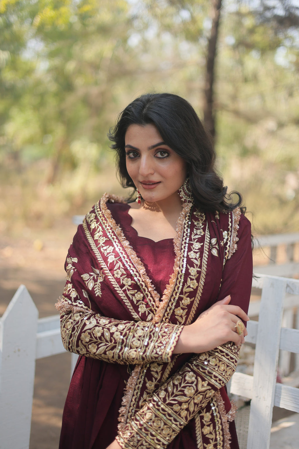 Maroon embroidered Savi designer flared Anarkali gown