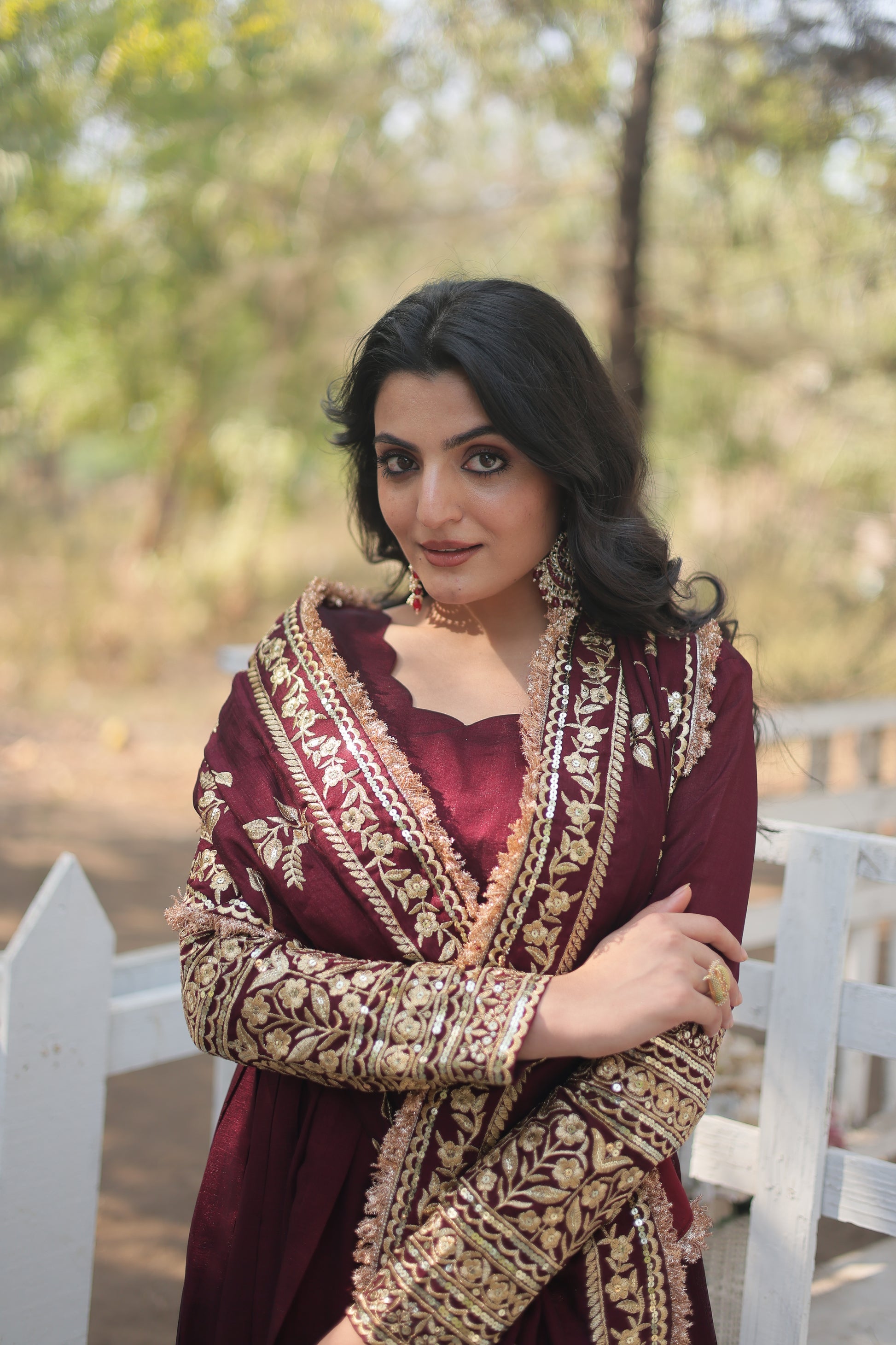 Maroon embroidered Savi designer flared Anarkali gown