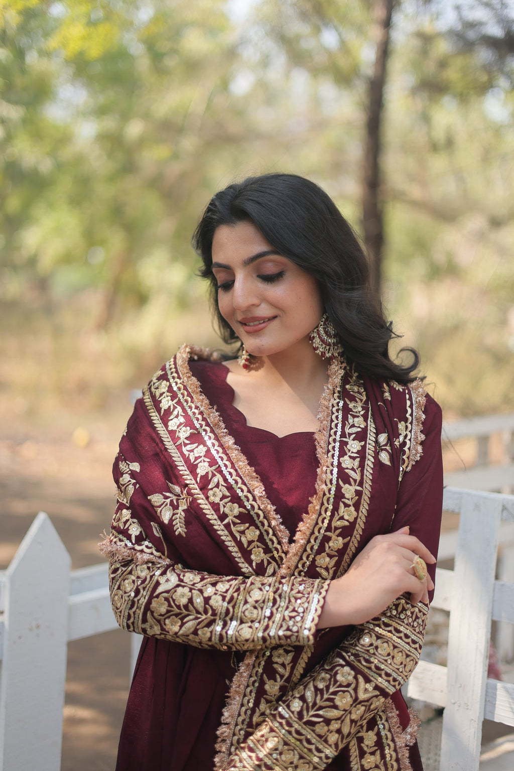 Maroon embroidered Savi designer flared Anarkali gown