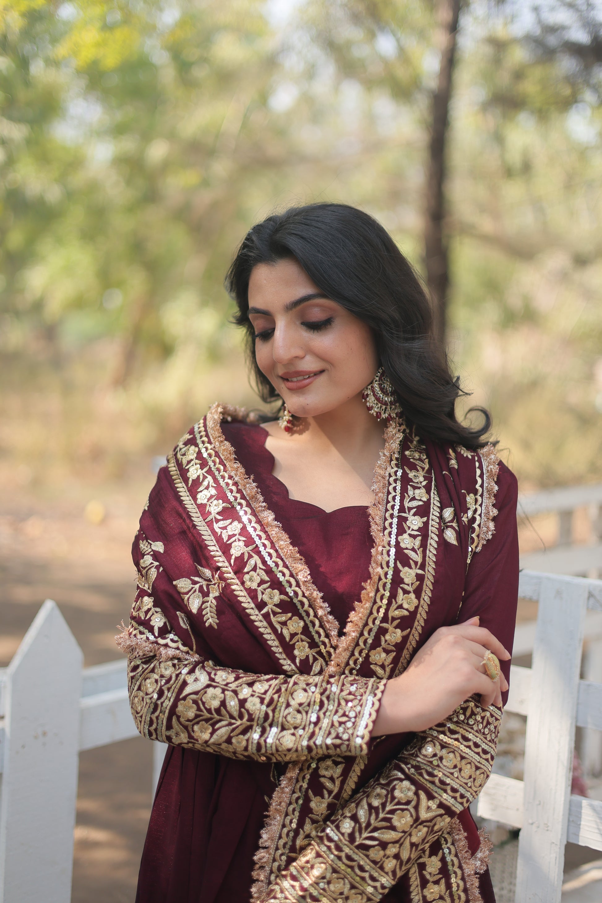 Maroon embroidered Savi designer flared Anarkali gown