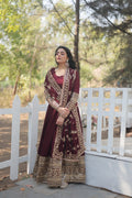 Maroon embroidered Savi designer flared Anarkali gown