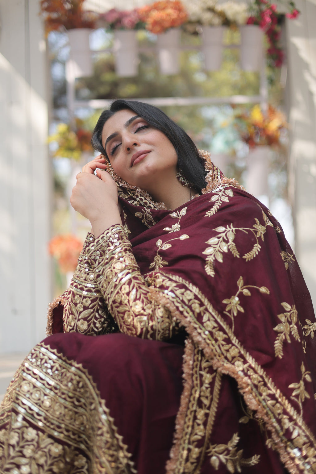 Maroon embroidered Savi designer flared Anarkali gown