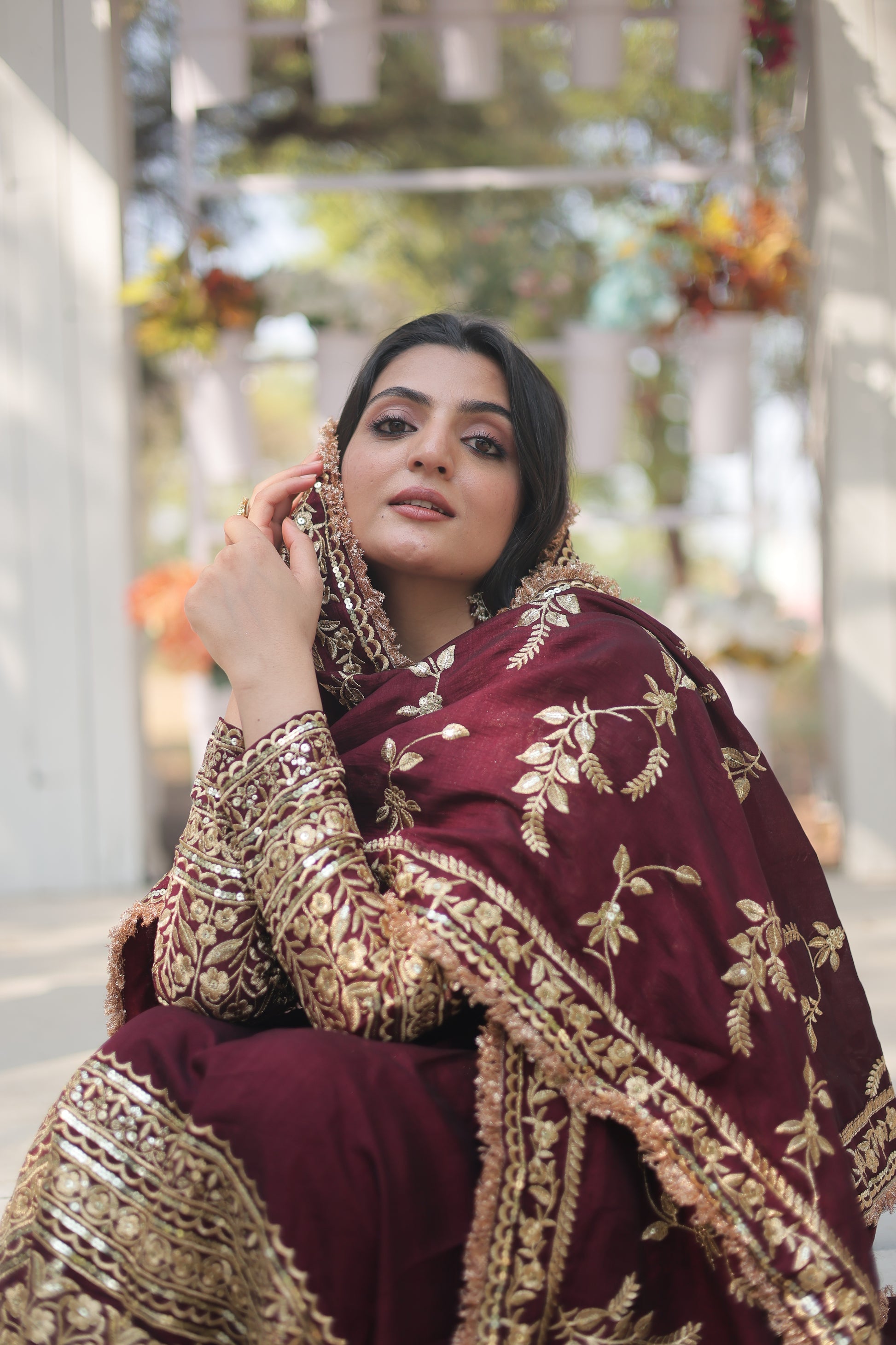 Maroon embroidered Savi designer flared Anarkali gown