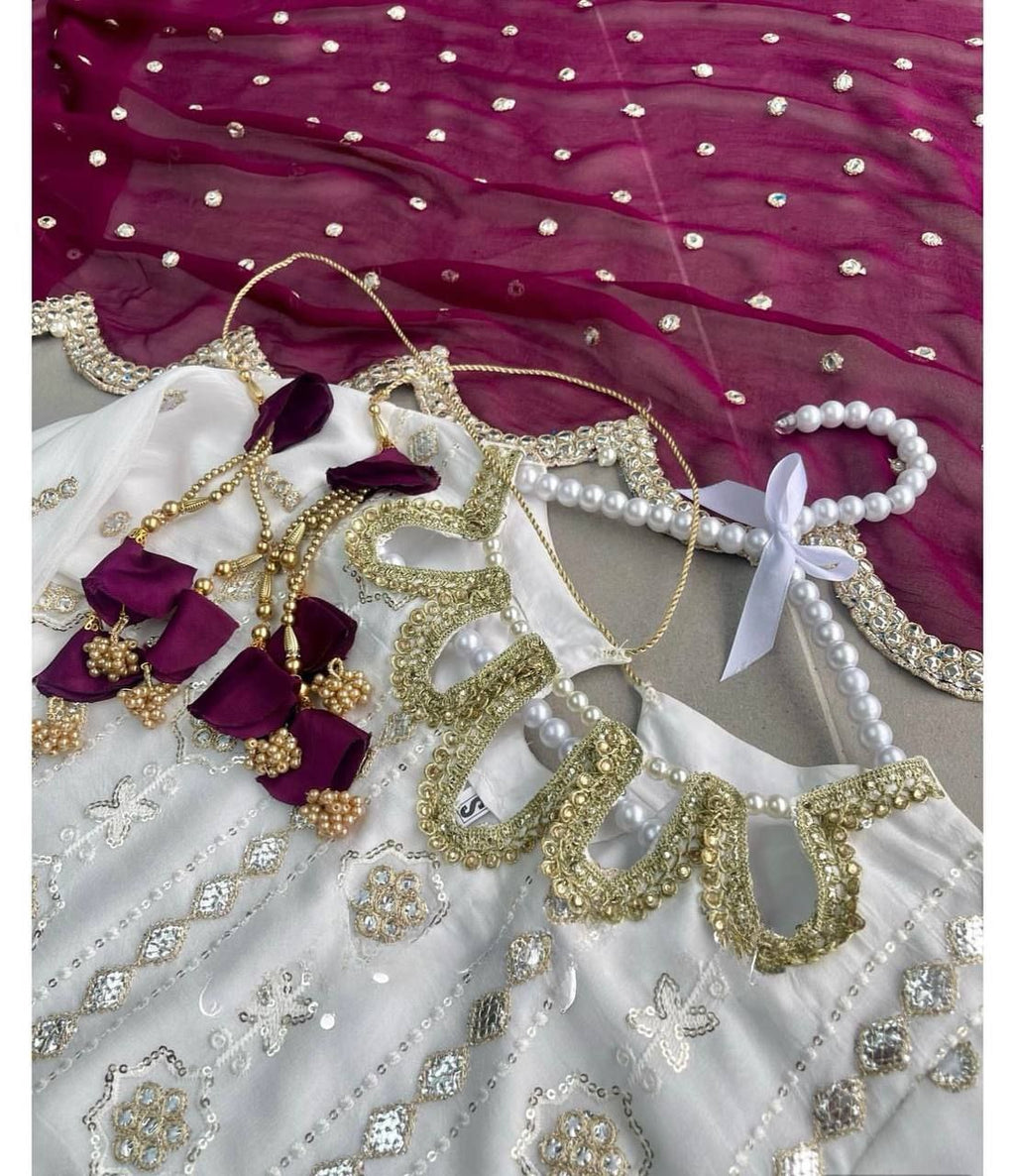 Rati White Georgette Embroidered Kurti Set