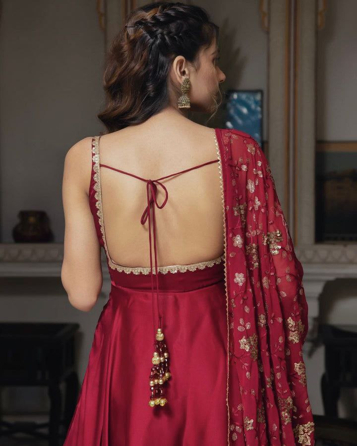 Manjula maroon anarkali gown suit set