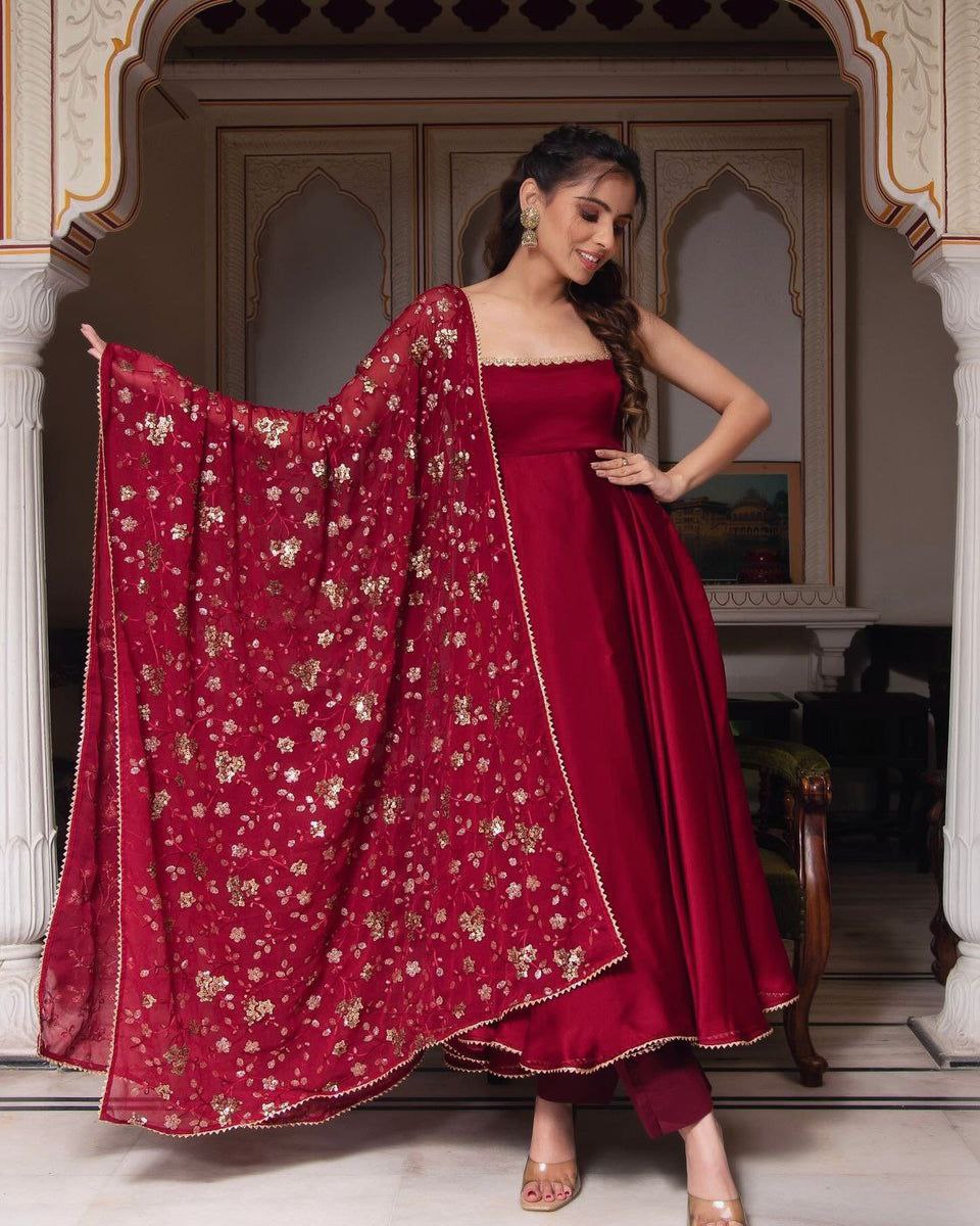Manjula maroon anarkali gown suit set