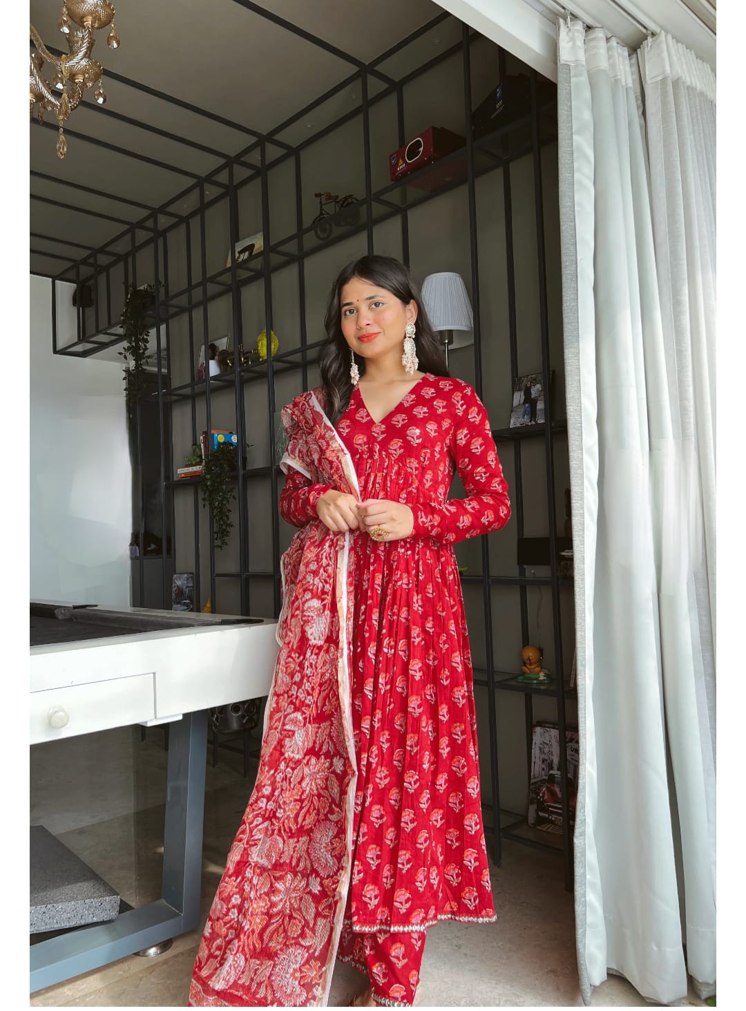 Scarlet symphony red anarkali ensemble