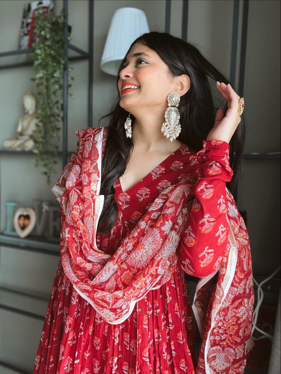 Scarlet symphony red anarkali ensemble