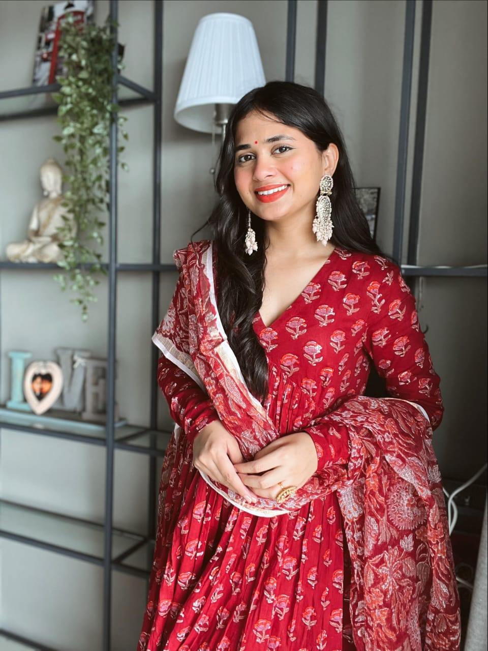 Scarlet symphony red anarkali ensemble