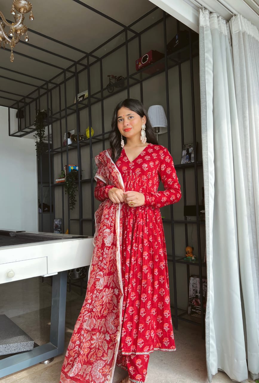 Scarlet symphony red anarkali ensemble