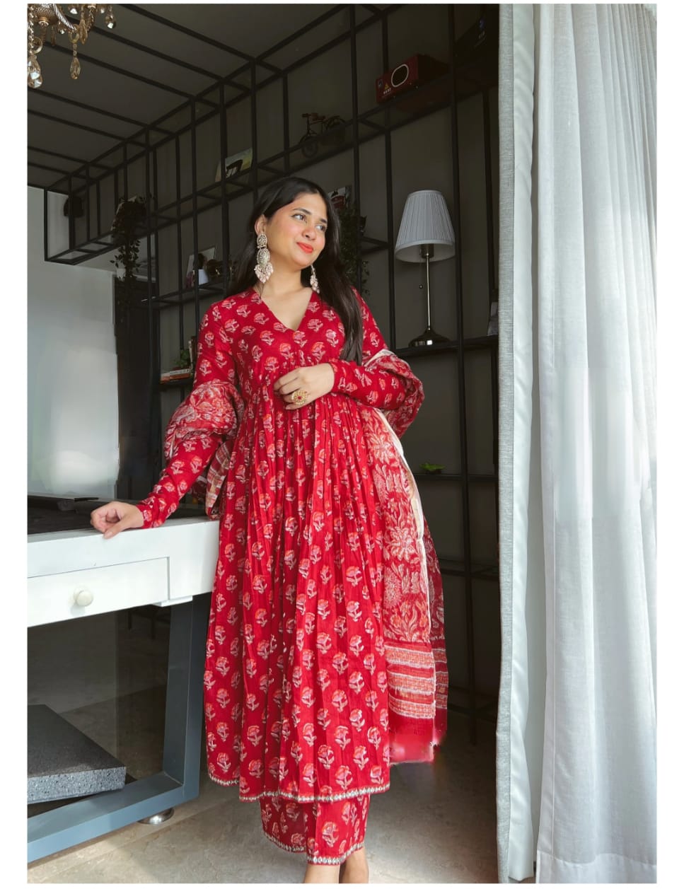 Scarlet symphony red anarkali ensemble