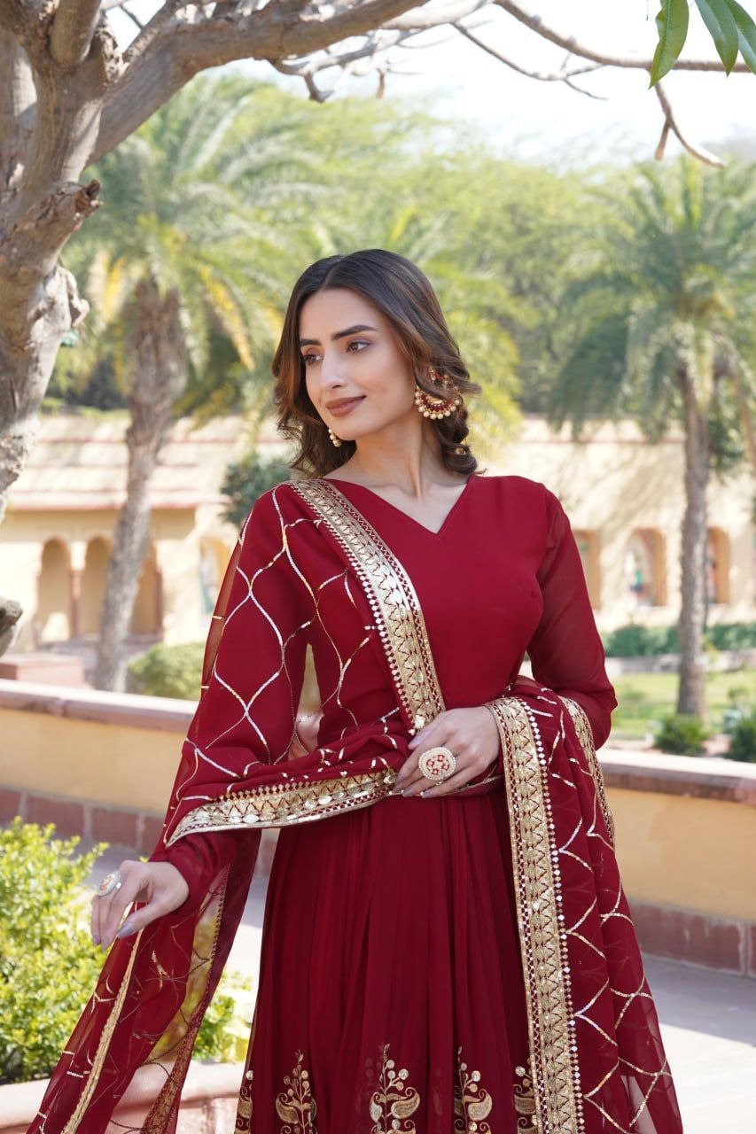 Anagha Maroon Georgette Embroidered Anarkali Gown Set